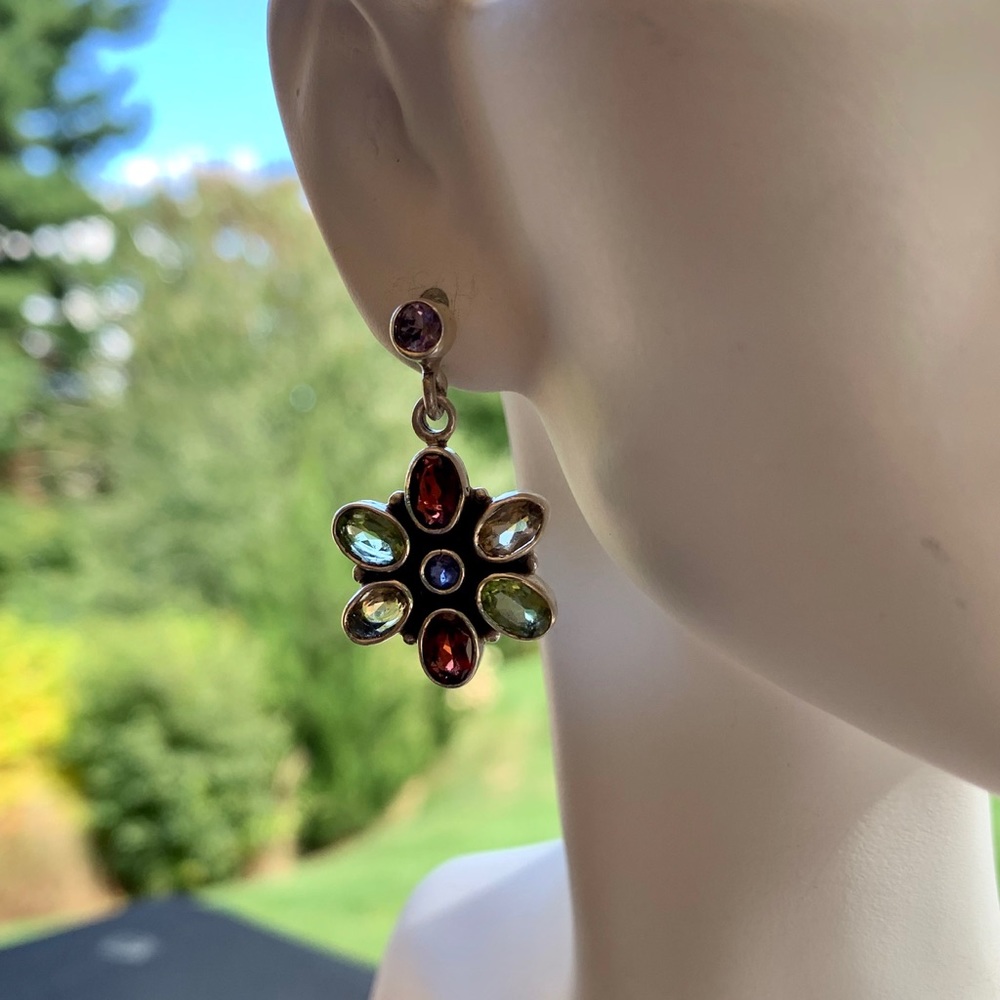 Multi stone and sterling post earrings